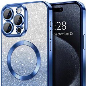 HYTHON for iPhone 15 Pro Max Clear Magnetic Glitter Phone Protective Cover